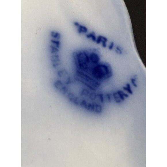 2 Antique Stanley Pottery Flow Blue Paris 9" Plates + Plate hangers New Wharf - Picture 10 of 16